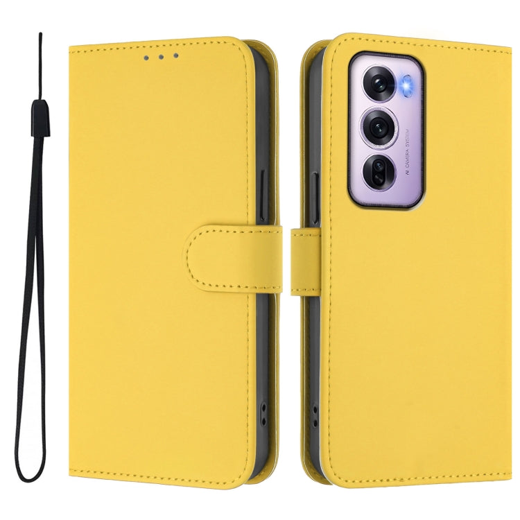 For OPPO Reno12 Pro 5G Global Skin Feel Solid Color Leather Phone Case with Lanyard