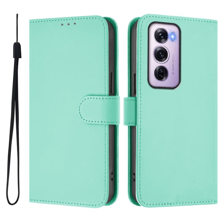 For OPPO Reno12 Pro 5G Global Skin Feel Solid Color Leather Phone Case with Lanyard