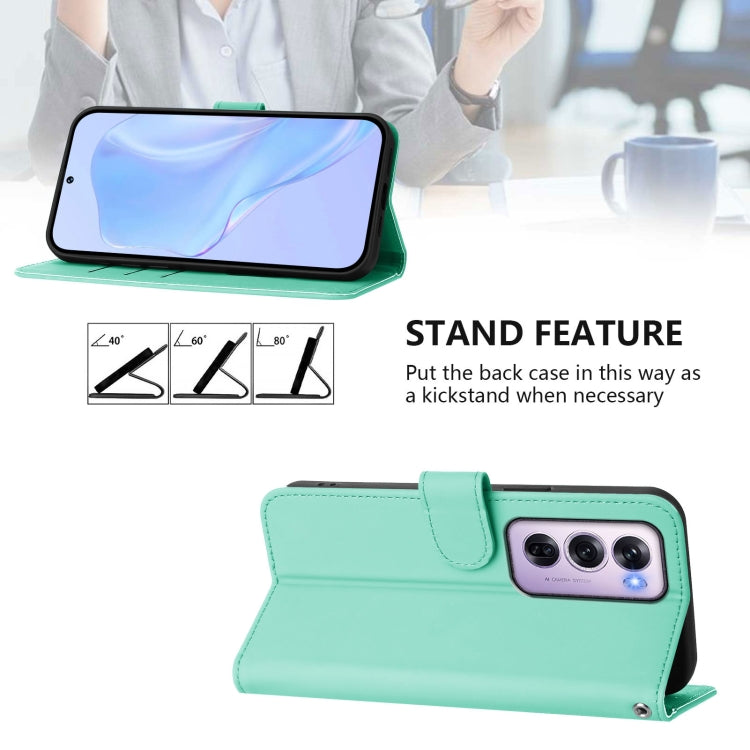 For OPPO Reno12 Pro 5G Global Skin Feel Solid Color Leather Phone Case with Lanyard