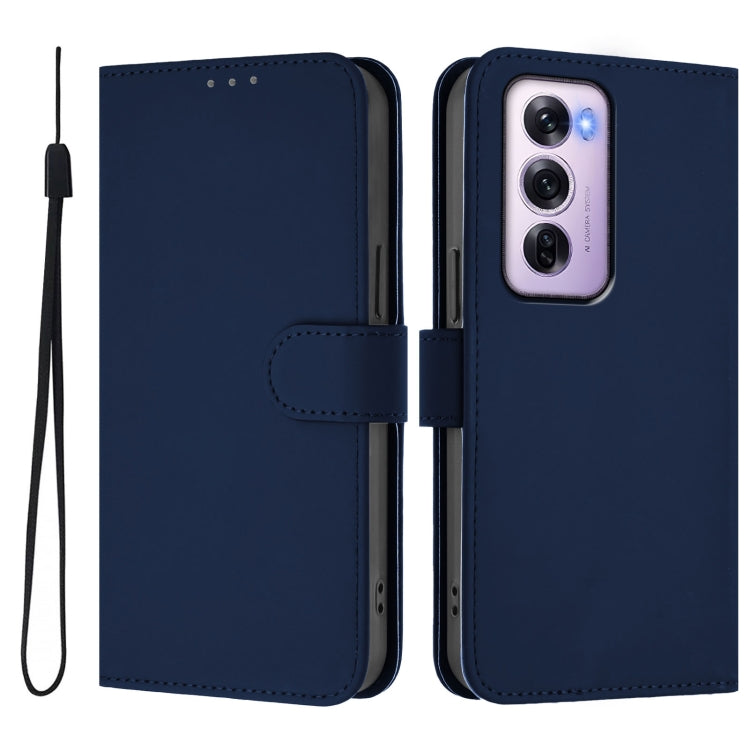 For OPPO Reno12 Pro 5G Global Skin Feel Solid Color Leather Phone Case with Lanyard