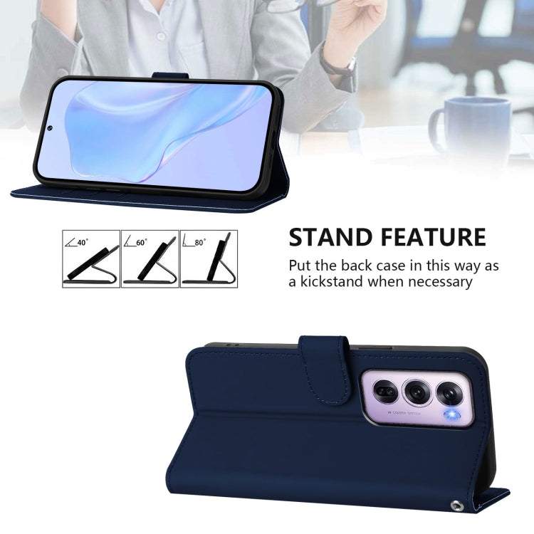 For OPPO Reno12 Pro 5G Global Skin Feel Solid Color Leather Phone Case with Lanyard