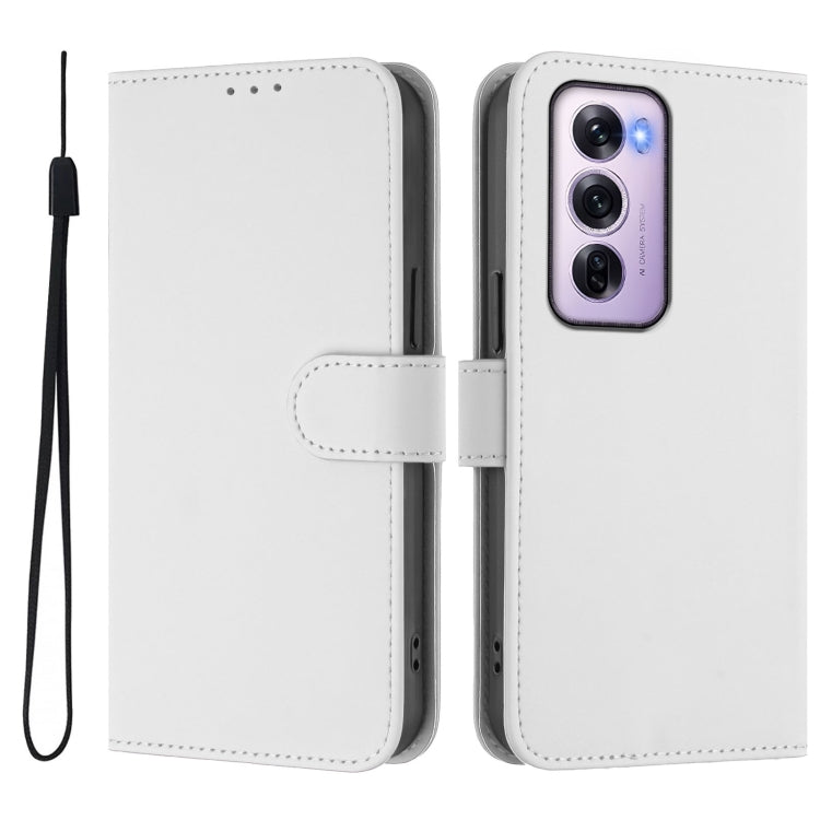For OPPO Reno12 Pro 5G Global Skin Feel Solid Color Leather Phone Case with Lanyard