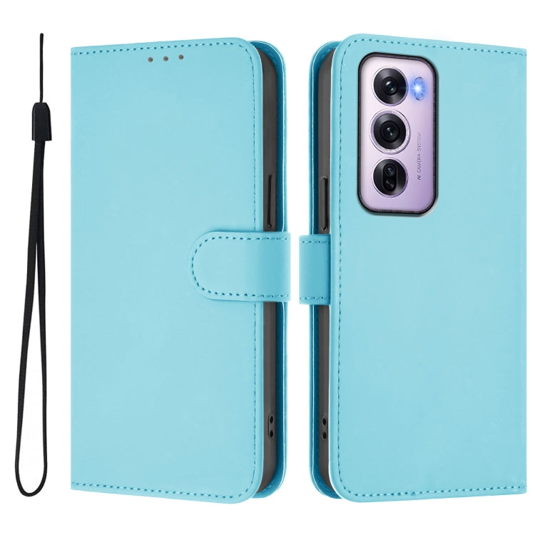 For OPPO Reno12 Pro 5G Global Skin Feel Solid Color Leather Phone Case with Lanyard