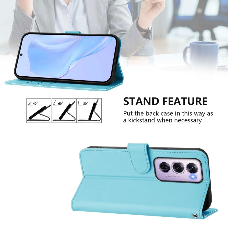 For OPPO Reno12 Pro 5G Global Skin Feel Solid Color Leather Phone Case with Lanyard