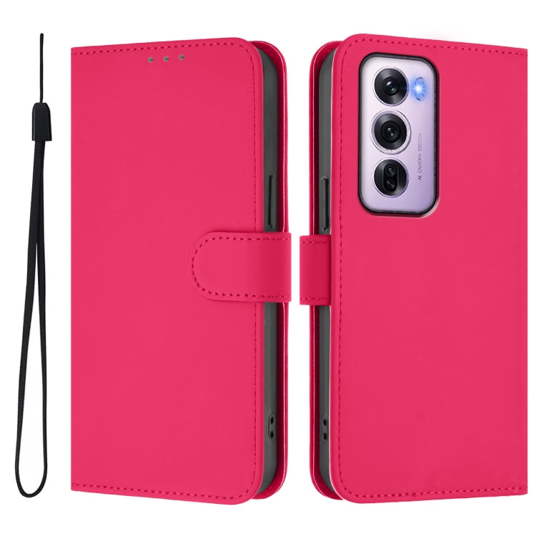 For OPPO Reno12 Pro 5G Global Skin Feel Solid Color Leather Phone Case with Lanyard