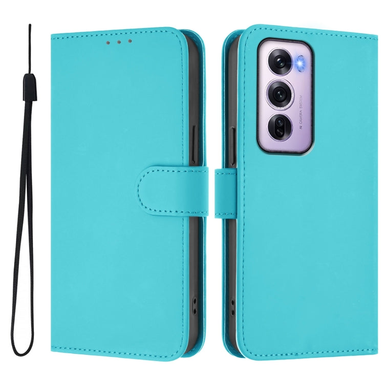 For OPPO Reno12 Pro 5G Global Skin Feel Solid Color Leather Phone Case with Lanyard