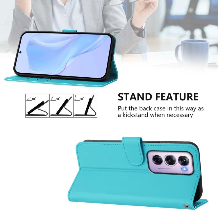 For OPPO Reno12 Pro 5G Global Skin Feel Solid Color Leather Phone Case with Lanyard