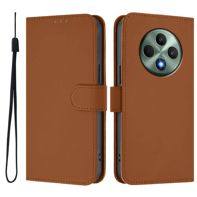 For OPPO Reno12 F Global Skin Feel Solid Color Leather Phone Case with Lanyard