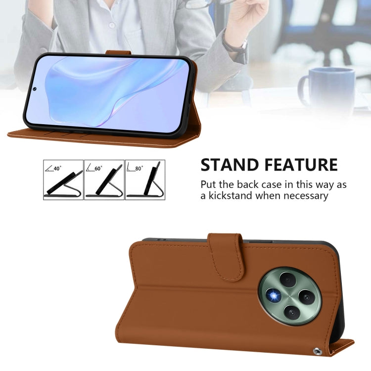 For OPPO Reno12 F Global Skin Feel Solid Color Leather Phone Case with Lanyard