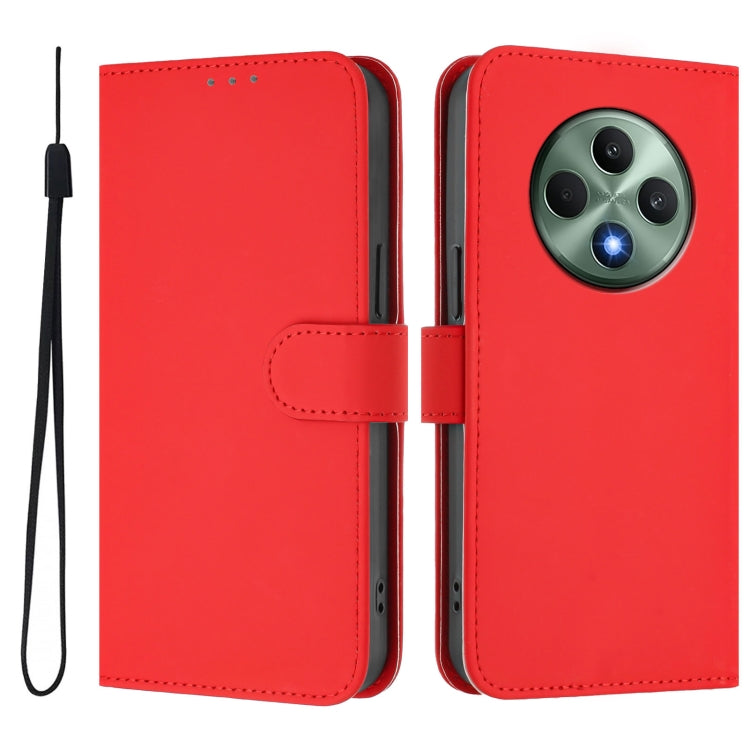 For OPPO Reno12 F Global Skin Feel Solid Color Leather Phone Case with Lanyard