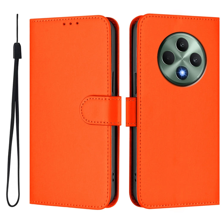 For OPPO Reno12 F Global Skin Feel Solid Color Leather Phone Case with Lanyard