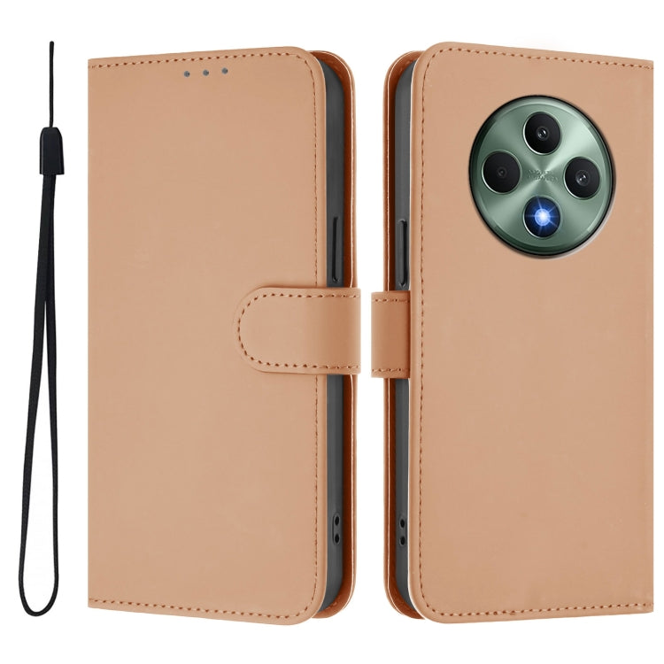 For OPPO Reno12 F Global Skin Feel Solid Color Leather Phone Case with Lanyard