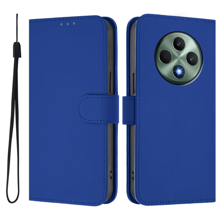 For OPPO Reno12 F Global Skin Feel Solid Color Leather Phone Case with Lanyard