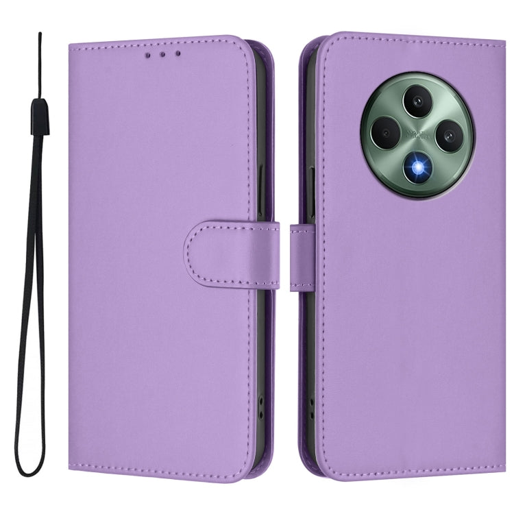 For OPPO Reno12 F Global Skin Feel Solid Color Leather Phone Case with Lanyard