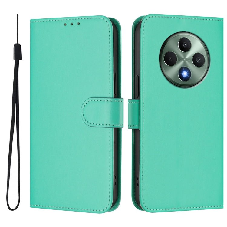 For OPPO Reno12 F Global Skin Feel Solid Color Leather Phone Case with Lanyard