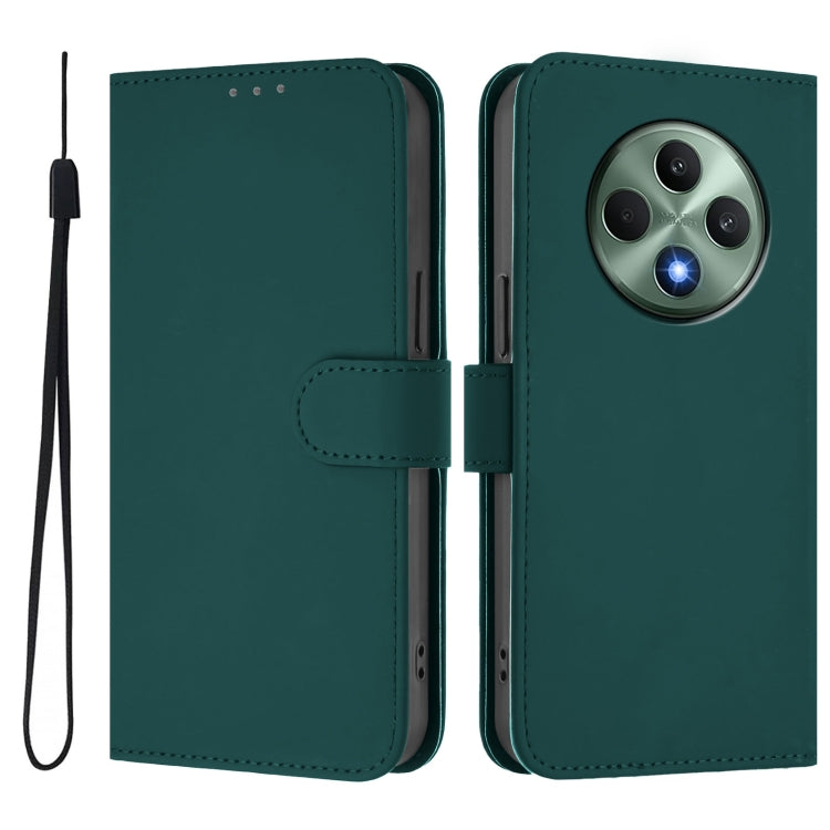 For OPPO Reno12 F Global Skin Feel Solid Color Leather Phone Case with Lanyard