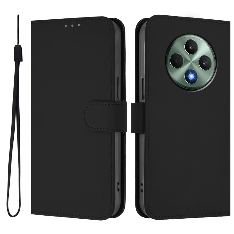 For OPPO Reno12 F Global Skin Feel Solid Color Leather Phone Case with Lanyard
