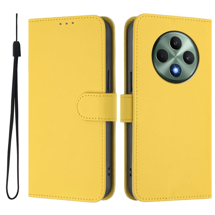 For OPPO Reno12 F Global Skin Feel Solid Color Leather Phone Case with Lanyard