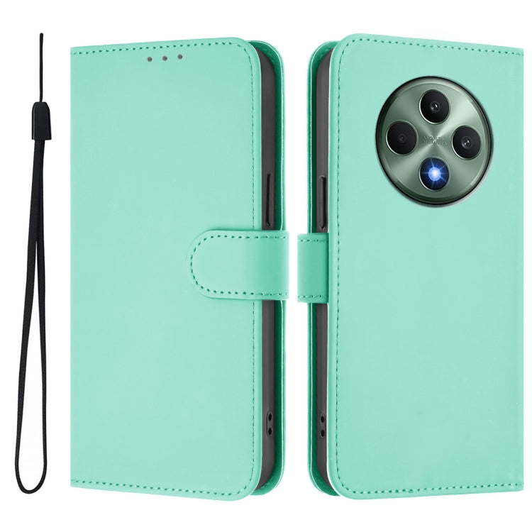 For OPPO Reno12 F Global Skin Feel Solid Color Leather Phone Case with Lanyard