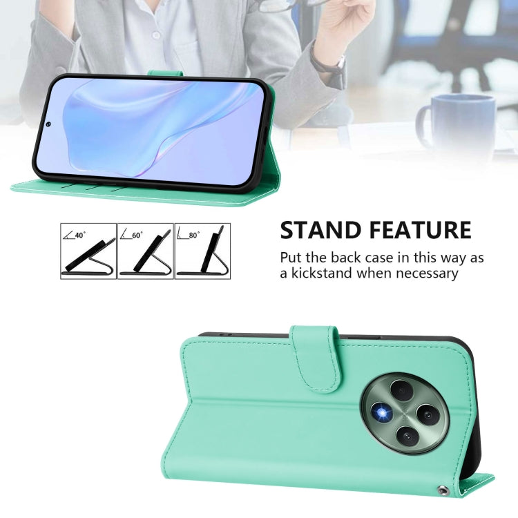 For OPPO Reno12 F Global Skin Feel Solid Color Leather Phone Case with Lanyard