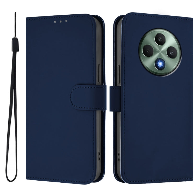 For OPPO Reno12 F Global Skin Feel Solid Color Leather Phone Case with Lanyard