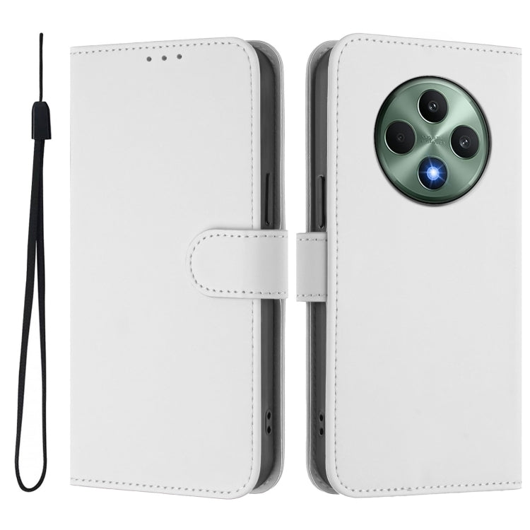 For OPPO Reno12 F Global Skin Feel Solid Color Leather Phone Case with Lanyard