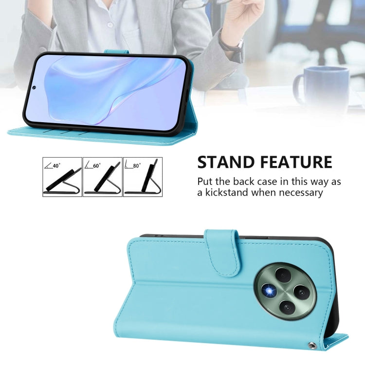 For OPPO Reno12 F Global Skin Feel Solid Color Leather Phone Case with Lanyard
