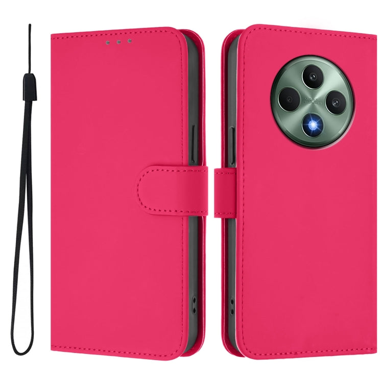 For OPPO Reno12 F Global Skin Feel Solid Color Leather Phone Case with Lanyard