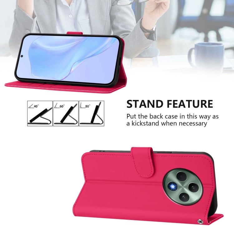 For OPPO Reno12 F Global Skin Feel Solid Color Leather Phone Case with Lanyard