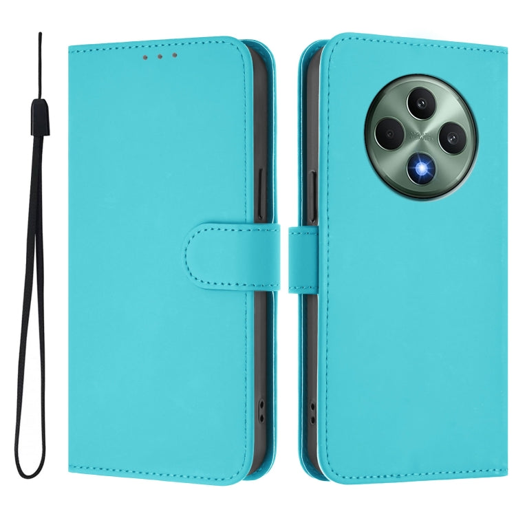 For OPPO Reno12 F Global Skin Feel Solid Color Leather Phone Case with Lanyard