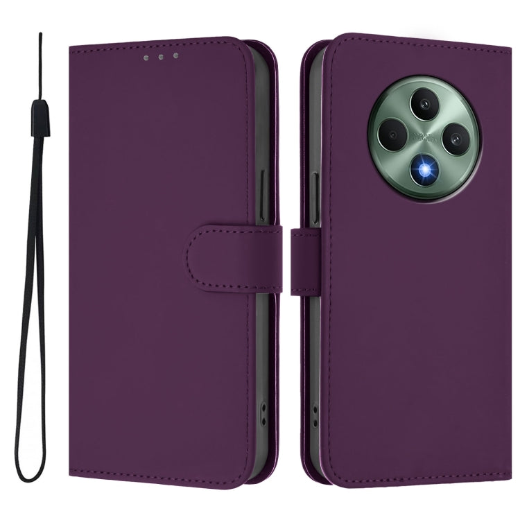 For OPPO Reno12 F Global Skin Feel Solid Color Leather Phone Case with Lanyard