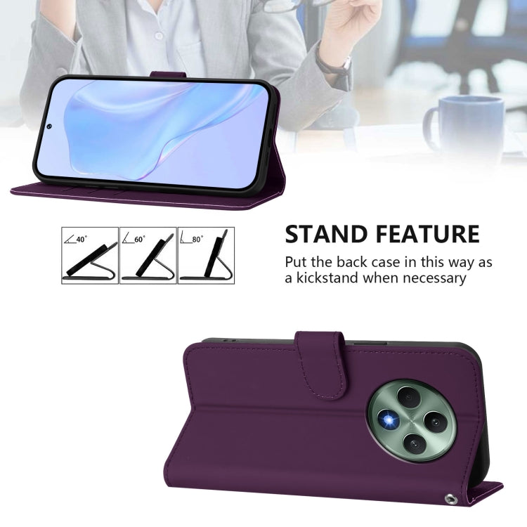 For OPPO Reno12 F Global Skin Feel Solid Color Leather Phone Case with Lanyard
