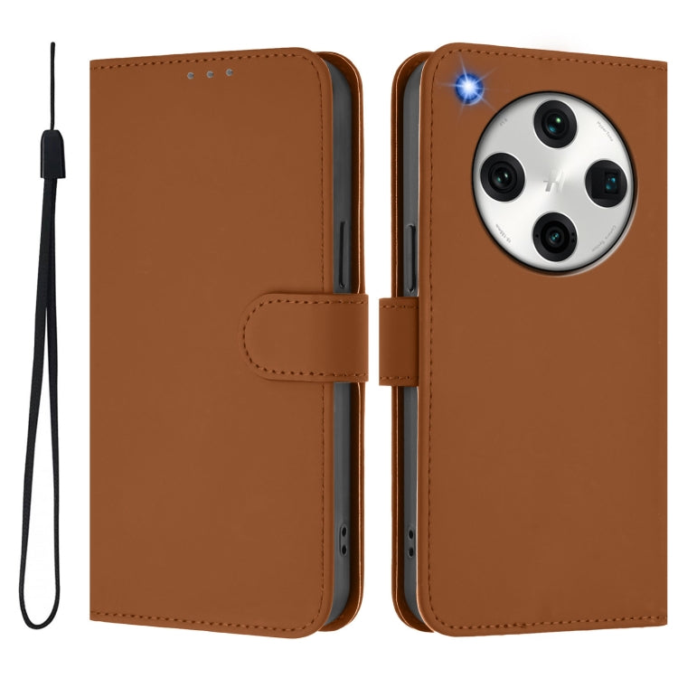 For OPPO Find X8 Pro Skin Feel Solid Color Leather Phone Case with Lanyard