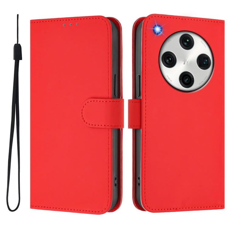 For OPPO Find X8 Pro Skin Feel Solid Color Leather Phone Case with Lanyard