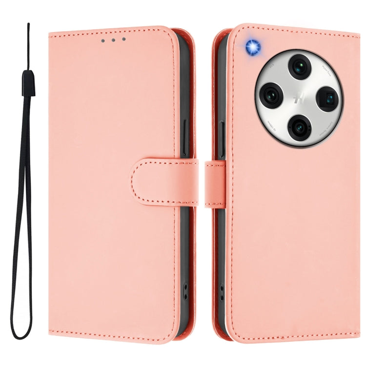 For OPPO Find X8 Pro Skin Feel Solid Color Leather Phone Case with Lanyard