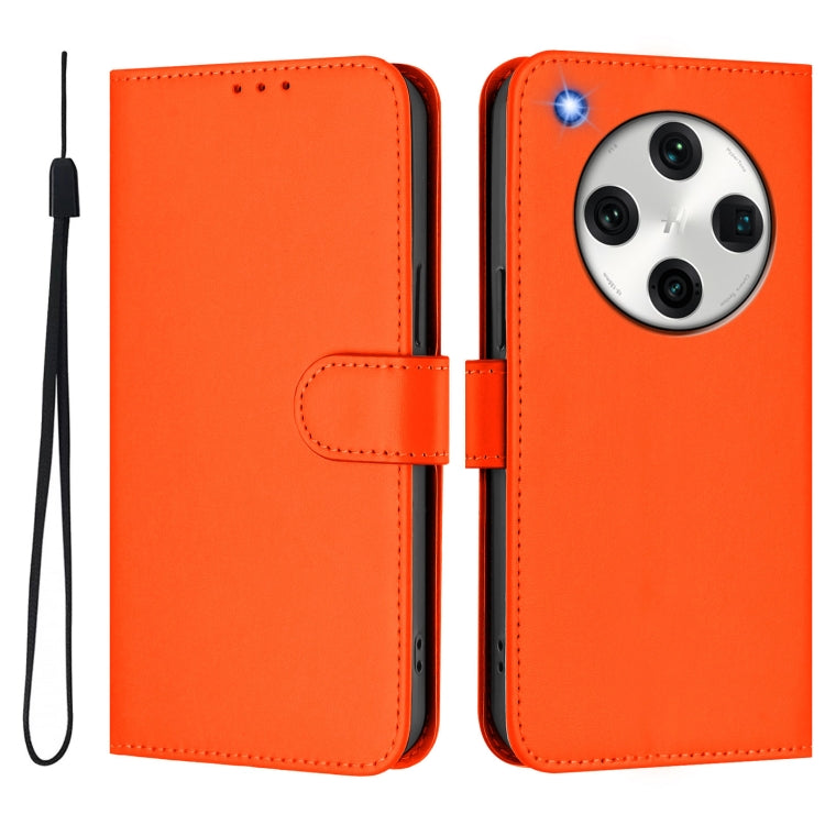 For OPPO Find X8 Pro Skin Feel Solid Color Leather Phone Case with Lanyard