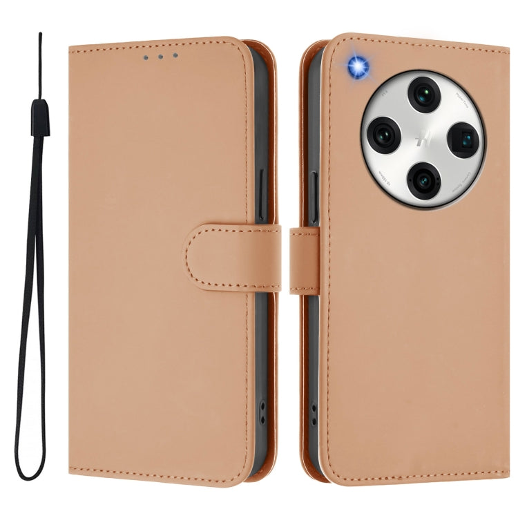 For OPPO Find X8 Pro Skin Feel Solid Color Leather Phone Case with Lanyard