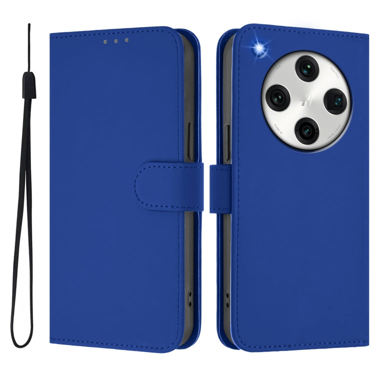 For OPPO Find X8 Pro Skin Feel Solid Color Leather Phone Case with Lanyard