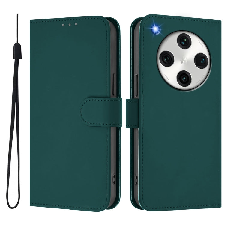 For OPPO Find X8 Pro Skin Feel Solid Color Leather Phone Case with Lanyard