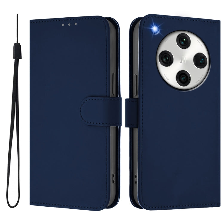 For OPPO Find X8 Pro Skin Feel Solid Color Leather Phone Case with Lanyard