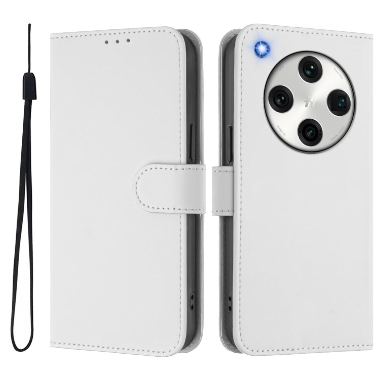 For OPPO Find X8 Pro Skin Feel Solid Color Leather Phone Case with Lanyard