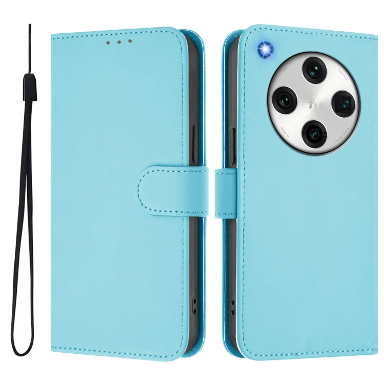 For OPPO Find X8 Pro Skin Feel Solid Color Leather Phone Case with Lanyard