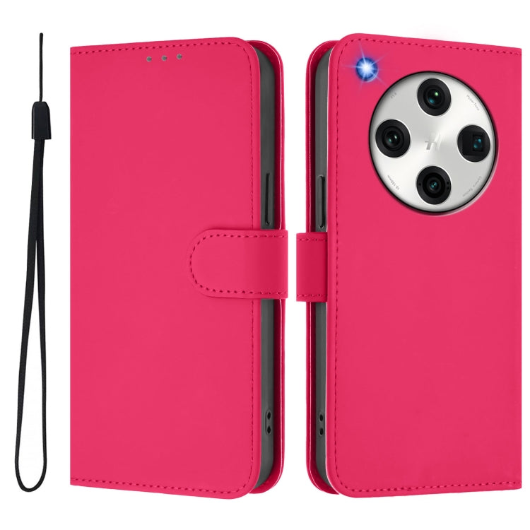 For OPPO Find X8 Pro Skin Feel Solid Color Leather Phone Case with Lanyard