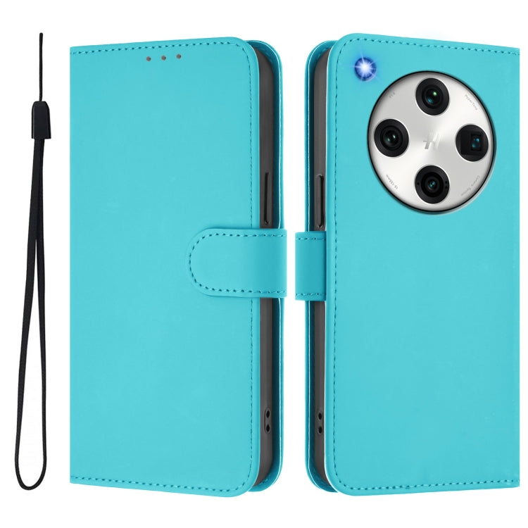 For OPPO Find X8 Pro Skin Feel Solid Color Leather Phone Case with Lanyard