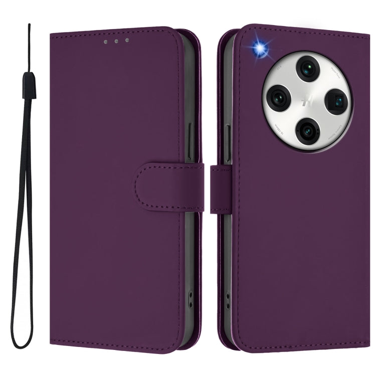 For OPPO Find X8 Pro Skin Feel Solid Color Leather Phone Case with Lanyard