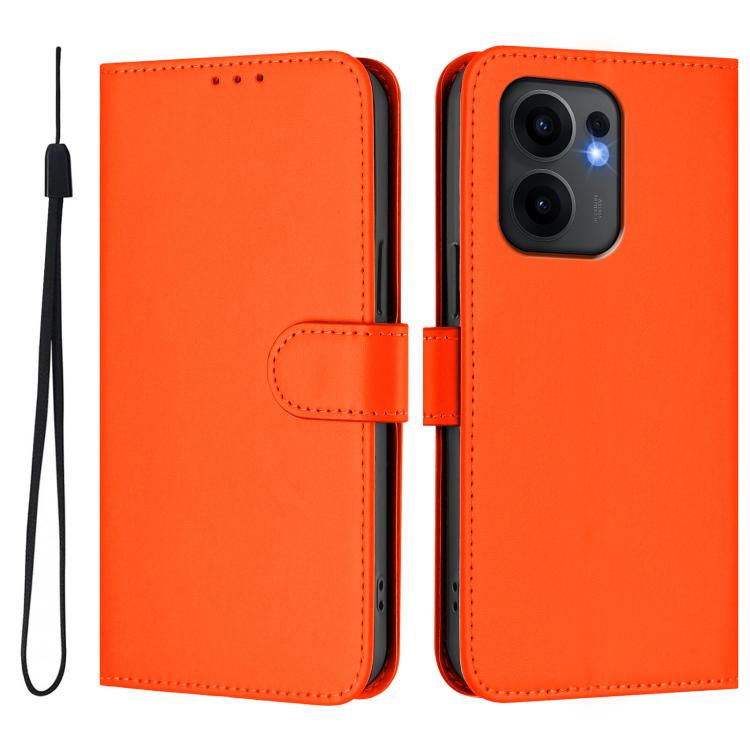 For OPPO Reno13 F 5G Global Skin Feel Solid Color Leather Phone Case with Lanyard