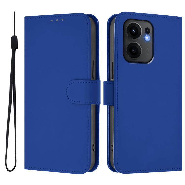 For OPPO Reno13 F 5G Global Skin Feel Solid Color Leather Phone Case with Lanyard