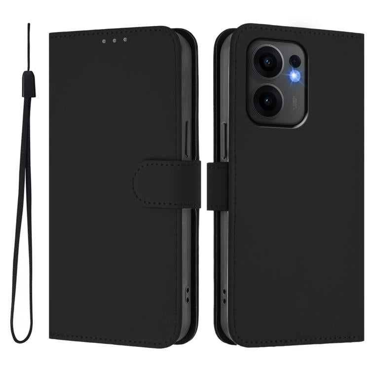 For OPPO Reno13 F 5G Global Skin Feel Solid Color Leather Phone Case with Lanyard