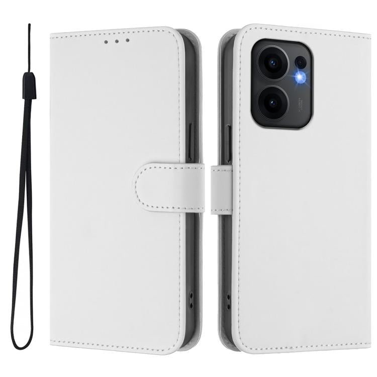 For OPPO Reno13 F 5G Global Skin Feel Solid Color Leather Phone Case with Lanyard