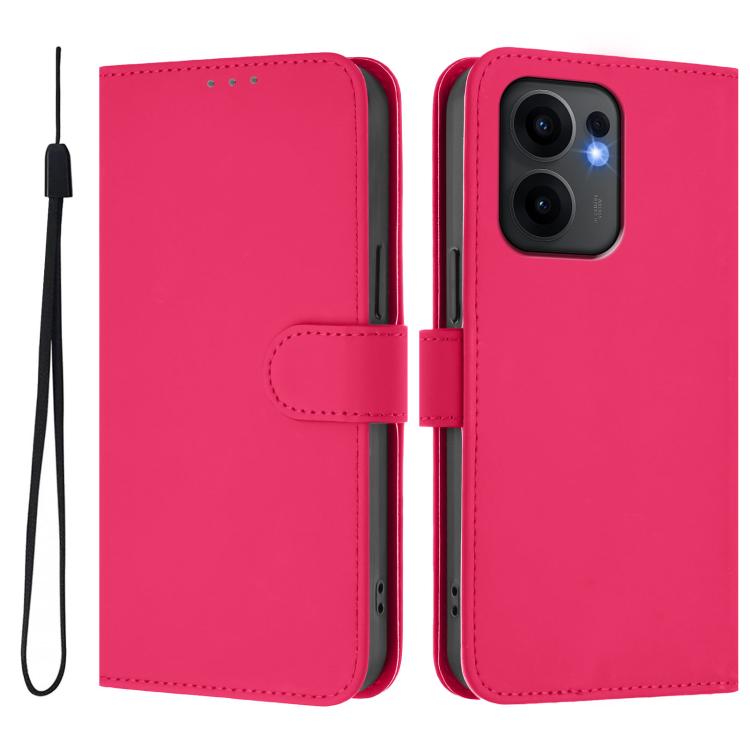 For OPPO Reno13 F 5G Global Skin Feel Solid Color Leather Phone Case with Lanyard